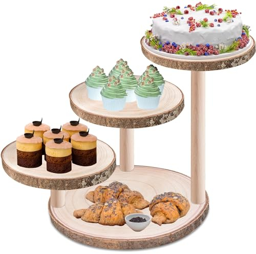 4-Tier Paulownia Wood Cupcake Tower Stand;Wooden Tiered Tray Cupcake Tower Stand for 50 Cupcakes,for Tea Party, Coffee Break, Festival, Birthday etc