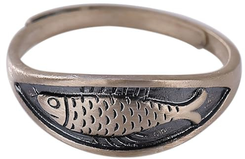 NicoWerk Damen Silberring Fisch aus 925 Sterling Silber Rustikal Vintage Keltig Matt mit Struktur Geschwärzt Tier Verstellbar Offen SRI1038