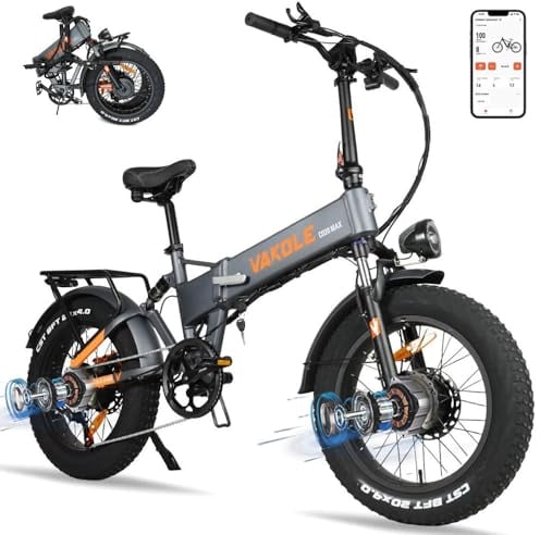 VAKOLE E-Bike Klapprad 20 Zoll Fatbike mit Doppelmotor, 48V 20Ah Akku, 120KM Reichweite - Hydraulische Bremse, Vollfederung Ebike Herren mit APP