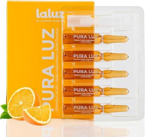 LaLuz by Lourdes Moreno Pura Luz · 5 Ampollas Serum Vitamina C 20% 5x2ml | Acido Hialuronico y Ferulico · Antioxidante Hidratante · Extra de glow y efecto flash inmediato
