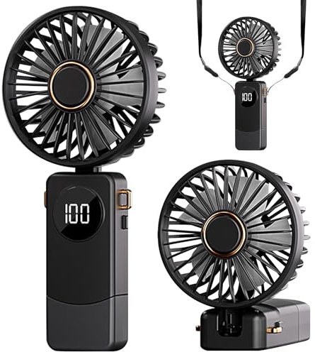 Ventilador Portatil, Mini Ventilador de Mano Recargable USB, Silencioso con 5 Velocidades de Viento y Base de Mesa, Batería de Gran Capacidad Tiempo de Ejecución Para Viajes, Hogar