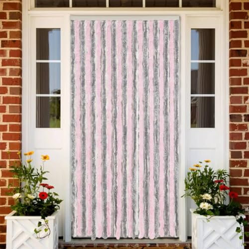 Gecheer Tenda Ciniglia Antimosche, Zanzariera, Tenda Schermo per Porta e Finestra, Grigio Argento e Rosa, 100x220 cm