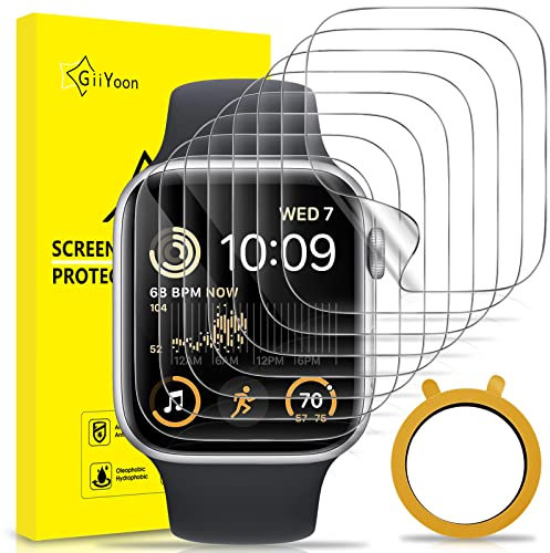 GiiYoon 8 Pezzi Pellicola Protettiva per Apple Watch Series 6/5/4/SE 44mm, Copertura Completa Protezione Schermo, HD Trasparente Film TPU, Pellicola TPU Flessibile, Facile Installazione, Senza Bolle
