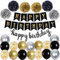 happy birthday decorazioni nero e oro festoni compleanno scritta happy birthday palloncini neroe oro pompon addobbi compleanno uomo