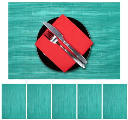 Placemat Table Mats Set of 6 - Durable Pot Holder Natural Heat Resistant Washable and Wipeaable for Tableware Kitchen Dining Woven Place Mats - Blue