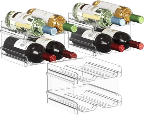 Lifewit Botellero apilable de plástico para nevera, armario, encimera, soporte para botellas de vino, organizador de botellas de agua para nevera, despensa, capacidad para 12 botellas