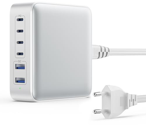 200W Chargeur USB C Multiple, 6 Ports GaN III Tech Chargeur Rapide QC+PD 65W Chargeur Laptop Adaptateur avec 4 USB-C et 2 USB-A Multiprise USB pour MacBook Pro/Air, iPad, iPhone 16/15, Samsung etc