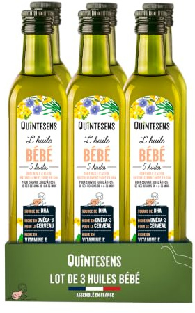 Quintesens Lot 6 Huiles Bébé 250 ml - Mélange 5 Huiles - de 4 à 36 Mois | Le premier geste de santé de bébé : 4 huiles végétales et de l'huile d'algue, prêtes à l'emploi de 4 à 36 mois.