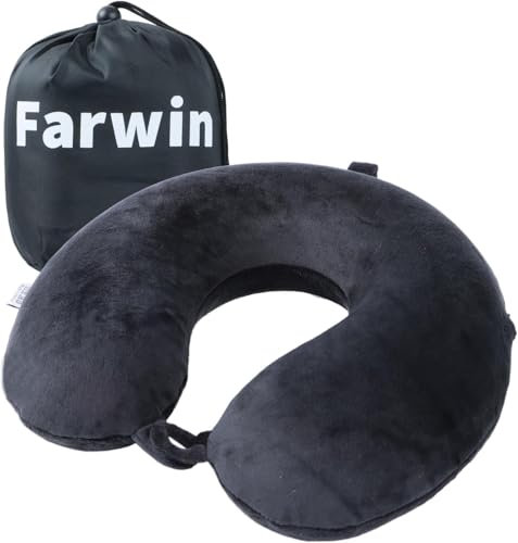 Far win Reisekissen, 100% Reiner Memory-Schaum, U-förmiges Nackenkissen, super leicht, tragbar, ideal für Flugzeugstuhl, Auto, Zuhause, Büro, Schlafkissen (schwarz)