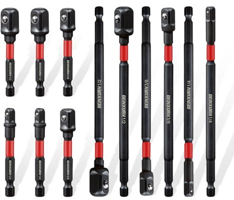 Geinxurn 12Pcs Impact Square Socket Adapter Set,1/4 3/8 and 1/2 Drive,Adapt Your Power Drill to High Torque Impact Wrench