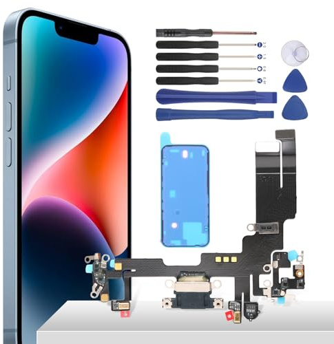 YHX-OU Ladebuchse für iPhone 14 Dock Connector Port Charger LadePort Mikrofon Audio Jack Flex Kabel + Waterproof Adhesive + Werkzeug