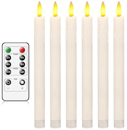 AnnSpa LED Candles Long Flameless Taper Candle 6 Set Battery Operated Flickering Taper Candle Electric 3D Wick Long Candle Stick for Halloween Christmas Decorations, Wedding, Remote and Timer- White