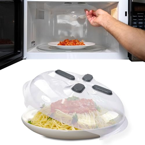 Hover Cover Magnetic Splatter Cover, 12-Inch Clear BPA-Free Food Lid, Vented Plate Guard with Steam Vents, Anti-Splash Microwave Lid, Dishwasher Safe, Space-Saving Magnetic Storage - Graphite