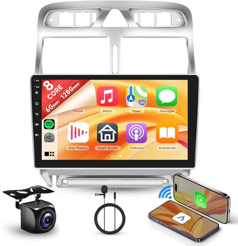 [8 Núcleos 6+128G] Radio de Coche para Peugeot 307/307CC/307SW 2002-2013 9 Pulgadas Android Radio Coche con Wireless Carplay Android Auto GPS WiFi Mirror Link Bluetooth FM/RDS/EQ/DSP Cámara Trasera