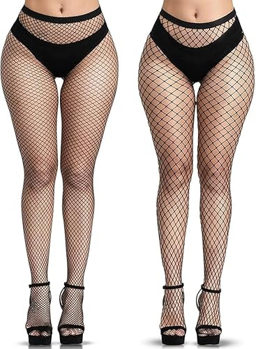 YOGINGO 2 PCS Netzstrumpfhose Schwarz, Fishnet Stockings Strümpfe Strumpfhosen Netzstrümpfe Hohe Taille Fischernetz Strumpfhosen für Damen