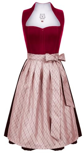 DIRNDLSTERN Damen Midi Rot - Elegantes Trachtenkleid Samt Plissee Schürze Perfekt für Oktoberfest