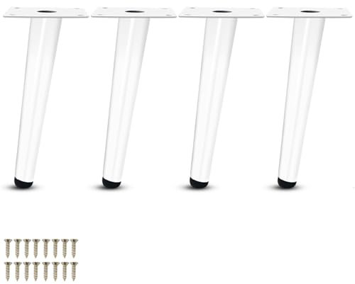 WEYFH Pieds de Meubles en métal, 35 cm, Blancs, de Remplacement pour canapés, Tables, armoires, Meubles TV, chaises, Lits - Vis incluses, Pieds de Support Coniques
