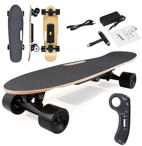 Elektrisches Skateboard mit kabelloser Fernbedienung, 3 einstellbare Geschwindigkeiten, 8 km Reichweite, Höchstgeschwindigkeit 15 km/h, 2 A Batterie, für Erwachsene