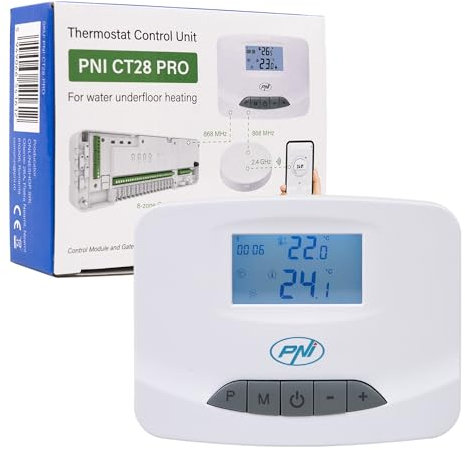 PNI CT28 Pro Thermostat sans Fil, pour Chauffage au Sol, Module d'électrovanne CT28M, concentrateur CT28WIFI pour contrôle à partir de l'application Intelligente Tuya, ABS, Blanc