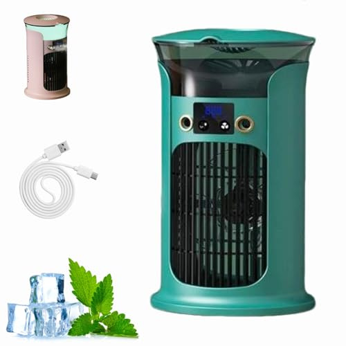 Mobile-Klimaanlage, Portable Air Conditioner, Kleine Klimaanlage Ventilator mit Wasserkühlung, Tragbarer Klimagerät Luftkühler mit 800ml Wassetank, Mobile Klimaanlage ohne Abluftschlauch Leise (Grün)