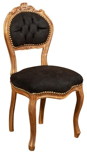 Biscottini Gepolsterter Wohnzimmerstuhl L45XPR42XH90 cm Schwarz und Antik-Gold - Esszimmerstühle - Vintage-Stühle - Sessel Schlafzimmer - Gepolsterter Sessel aus Holz und Stoff im Barockstil