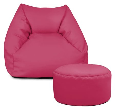 rucomfy Water Resistant Kids Beanbag Armchair With Footstool - Pink