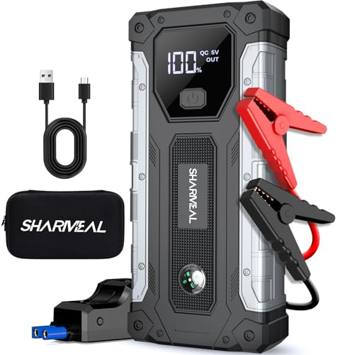Sharmeal 6000A Car Jump Starter, Jump Starter Power Pack for All Gas and 10.0L Diesel, 12V Portable Car Battery Booster Jump Starterwith Jump Leads, LED Light
