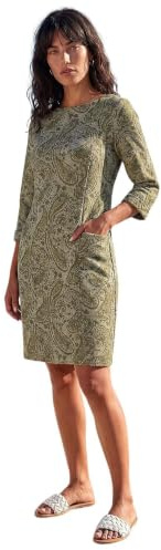 Roman Women Shift Dress with Pockets - Ladies Autumn Winter Tunic 3/4 Length Sleeve Knee Length Smart Casual Office Work Cocktail Party Round Neckline Comfy Soft - Olive - Size 16
