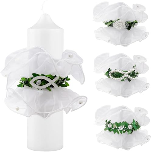 Joycabin 4 Stück Tropfschutz Taufkerzen, Kerzentropfschutz, Tropfenfänger Kommunionkerze mit Blumen und Perle, Kerzen Tropfschutz Kommunion für Kommunion Party, Taufe, Hochzeiten