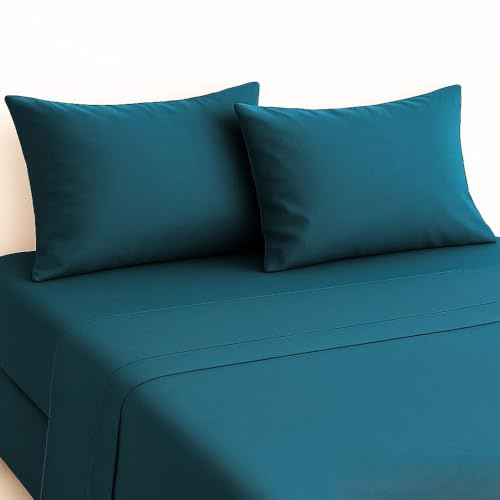 MAXIME MAISON - Completo Lenzuola Matrimoniali in Cotone Made in Italy, Set Lenzuola Letto Matrimoniale Anallergiche con Federe Tinta Unita, Biancheria da Letto (Oceano)
