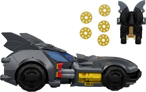 Mattel DC Premiere Batmobile, veicolo iconico di Batman | Auto combatti-crimine da 15 cm con cannone Bat-Drone e missili, design modulare, attacchi per veicoli e accessori, JNP56