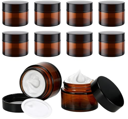RunXinDa Lot de 8 pots en verre de 50 ml avec couvercle à visser - En verre marron - Protection UV et hermétique - Pour crèmes, pommades, cosmétiques, aromathérapie et voyage