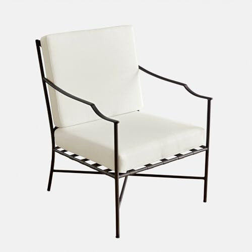 Loberon Sessel Vexford - Schlankes Design - Fester Sitzkomfort - inkl. Sitz- & Rückenkissen - Waschbare Olefin-Bezüge - Gartenmöbel - Sitzmöbel - Eisen, schwarz/weiß