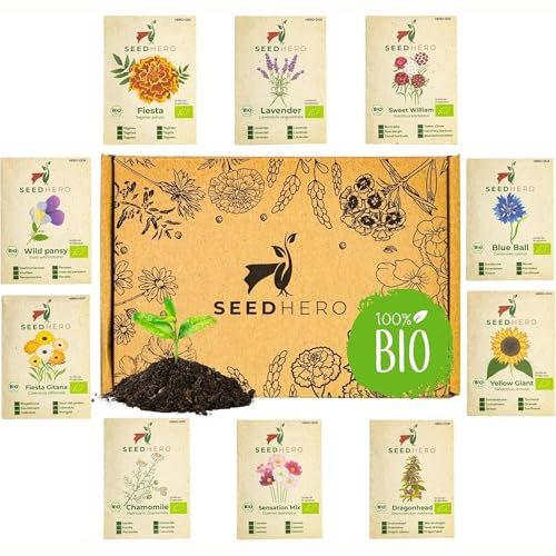 BIO Essbare Blüten Samen Set - 10 Sorten Blumensamen aus biologischem Anbau, samenfestes Saatgut, Essbare Blumen, Set mit Sonnenblume, Kamille, Cosmea, Lavendel und mehr