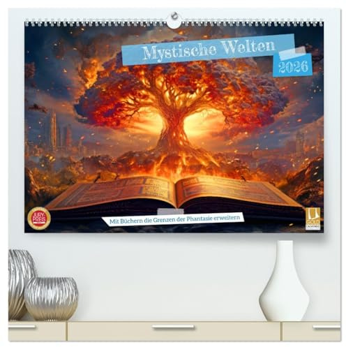 Mystische Welten - Mit Büchern die Grenzen der Phantasie erweitern (hochwertiger Premium Wandkalender 2026 DIN A2 quer), Kunstdruck in Hochglanz: ... Portalen in Büchern. (CALVENDO Kunst)
