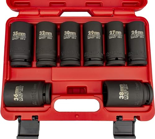 Neiko 02460A 3/4 Drive Deep Impact Socket Set, 8 Piece Jumbo Assortment | Metric Sizes (26 to 38 mm) | Chrome Vanadium Steel