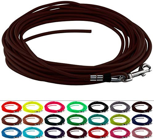 LENNIE Runde BioThane Schleppleine für Hunde von 15-25kg, Ø 6mm, 20m lang, ohne Handschlaufe, Dunkelbraun