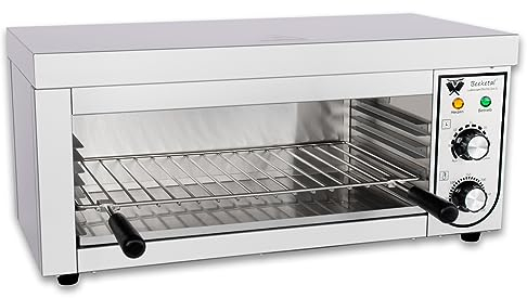 Beeketal 'BSP-3' Profi Gastro Salamander Grill Überbackgerät aus Edelstahl mit 1 Gitter (3 Höhen), 0-30 Minuten Timer, Thermostat 0-300 °C (direkt an der Heizspirale), extra Krümelschublade