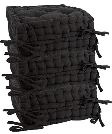 Nicola Spring Black Seat Cushions - Pack of 6 - French Mattress Dining Chair Cushions Seat Pads Indoor Kitchen Outdoor Garden Patio Chair Pad Dining Bolster Pillow