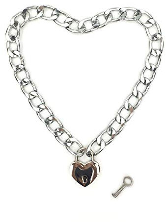 Intimate Lover Heart Chain Necklace Collar Heart Padlock Choker for Men, Women and Pet, Metal