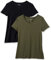 Amazon Essentials Camiseta de Manga Corta con Cuello en Pico y Corte Recto Mujer, Pack de 2, Verde Oliva/Negro, S