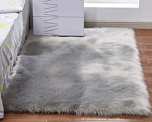 Shengwan Shaggy Hochflor Langflor Teppich, Flauschig Weiche Nachahmung Wolle Teppich Longhair Gemütliches Bettvorleger Sofa Matte Grau 100cm x 180cm