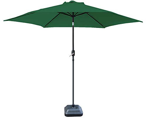 Green Bay 2.5M Round Aluminium Garden Parasol Sun Shade Patio Outdoor Umbrella Canopy Crank Tilt Mechanism Green + Parasol Base