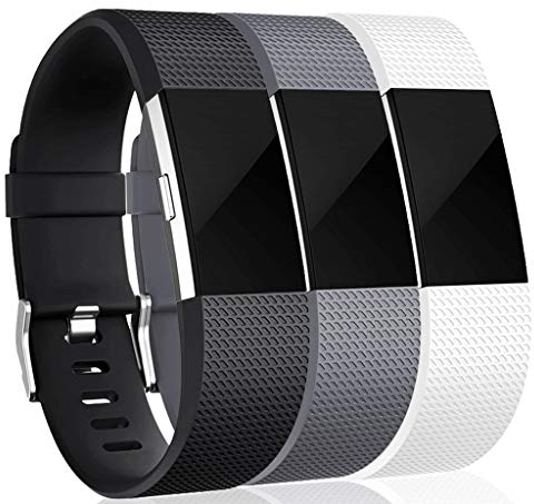INF Sport und Fitness Armband für Fitbit Charge2,3er Pack schwarz/grau/weiß Silikon