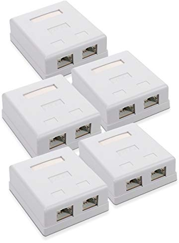 kwmobile Roseta RJ45 para Pared - 2 Puertos Ethernet CAT6A - Caja de Red para instalación en Superficie - Conector blindado para Internet en Blanco