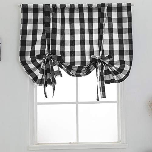 vctops Raffvorhänge, weihnachtliches Büffelkaro, wärmeisoliert, verstellbar, Ballonvorhang, Schatten für kleine Fenster, 61 x 119,4 cm, Schwarz