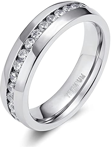 Zakk Damen Eternity Ring Titan Ewigkeitsring Eheringe 4mm 6mm Silber Memoire Ringe Hochzeitsring (Silber 6mm,60 (19.1))