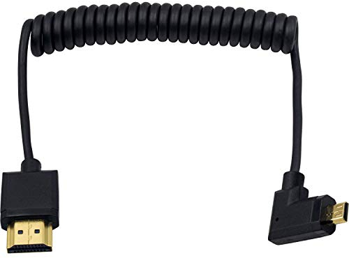 Duttek Micro HDMI to Standard HDMI Cable, Micro HDMI to HDMI Coiled Cable, Extreme Slim Right Angled Micro HDMI Male to HDMI Male Coiled Cable For 1080P, 4K, Ultra HD, 3D (1.2M/4FT)
