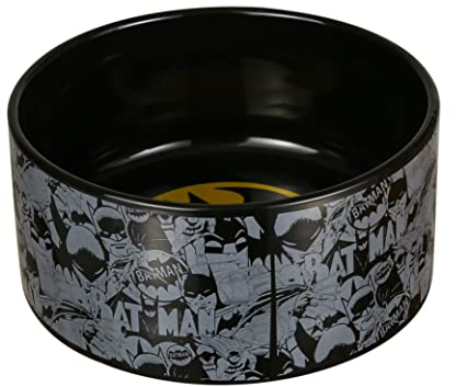 DC Comics Vintage Batman Black Ceramic Dog Bowl, 6-Inch | Black Ceramic Dog Bowl With Official DC Comics Batman Logo | Medium Dog Food Bowl or Water Bowl for Dry and Wet Food | 3.5 Cups 28 oz