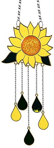 RUMIA Sunflower Wind Chimes Ornaments, 11.8x3.1 Inch Small Beautiful Window Hanging Panel Decoration with Chain for Home Garden Decor